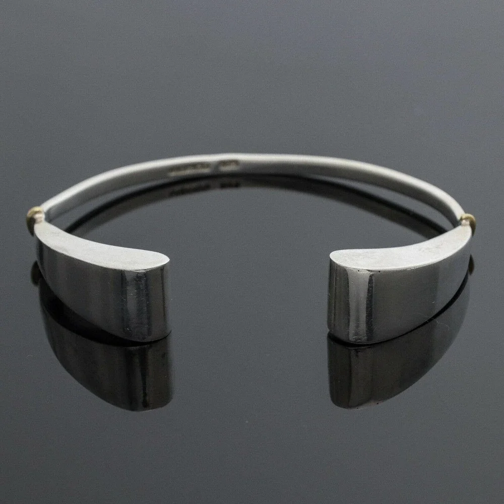 Vintage Mexican 925 Sterling Silver Brass Cuff Bracelet 7"